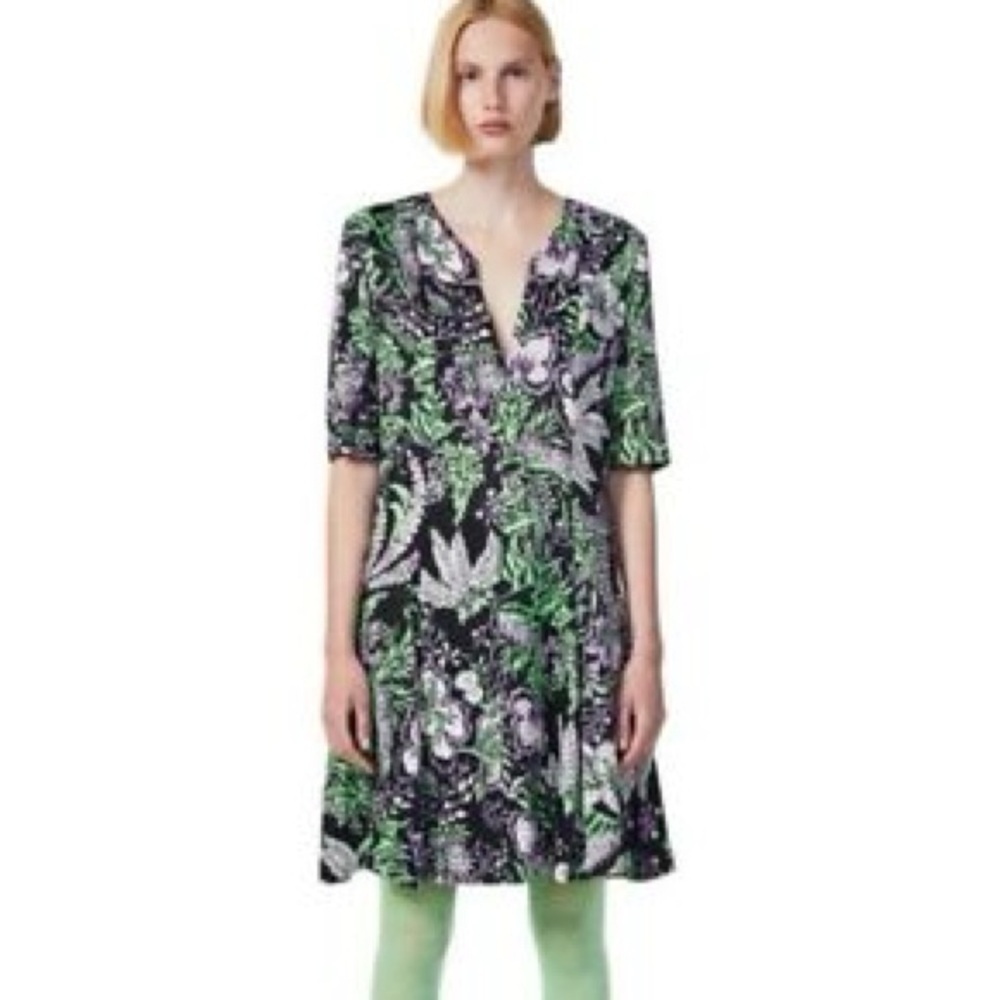 Rodebjer Green and White Tiered Midi Sundress with V-Neck